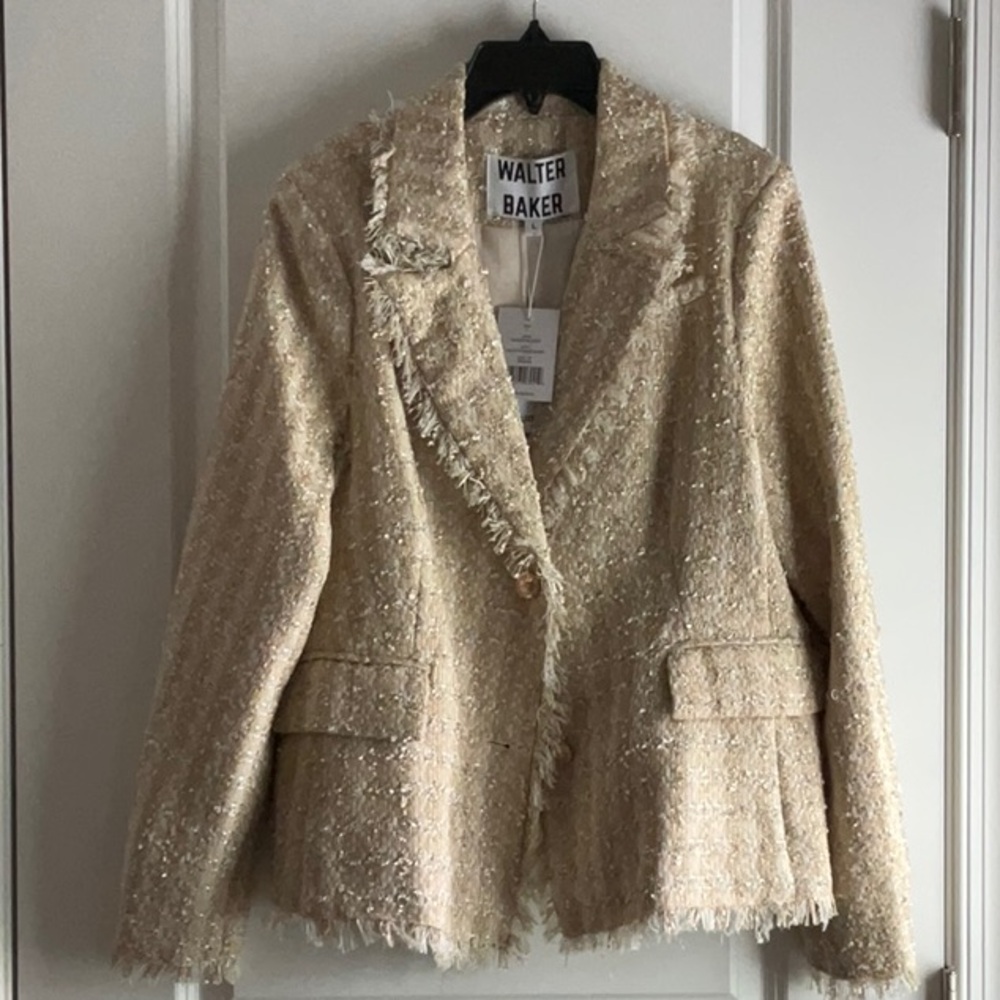 Walter Baker Cream Tweed Blazer with Notched Lapels